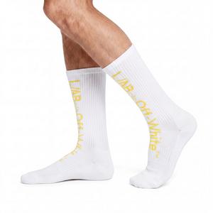 L/AB c/o Off-White Horizontal Big Logo Mid Calf Crew Socks (3 Pairs) &ndash; White/Multi-Color - WHITE/MULTI