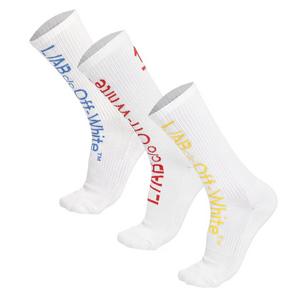 L/AB c/o Off-White Horizontal Big Logo Mid Calf Crew Socks (3 Pairs) &ndash; White/Multi-Color - WHITE/MULTI