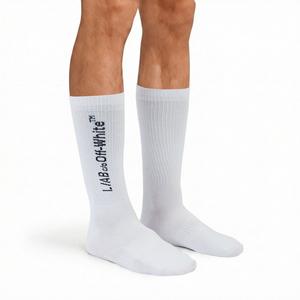 L/AB c/o Off-White Horizontal Mid Calf Crew Socks (3 Pairs) &ndash; White/Black - WHITE/BLACK