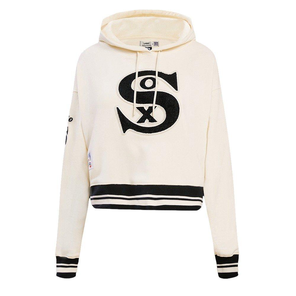 Pro Standard Women's MLB Chicago White Sox Retro Classic Cropped Fleece Hoodie - Eggshell/Black - EGGSHELL/BLACK Thumbnail View 1