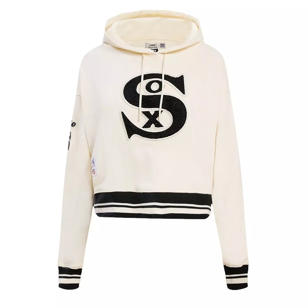 Pro Standard Women's MLB Chicago White Sox Retro Classic Cropped Fleece Hoodie - Eggshell/Black - EGGSHELL/BLACK