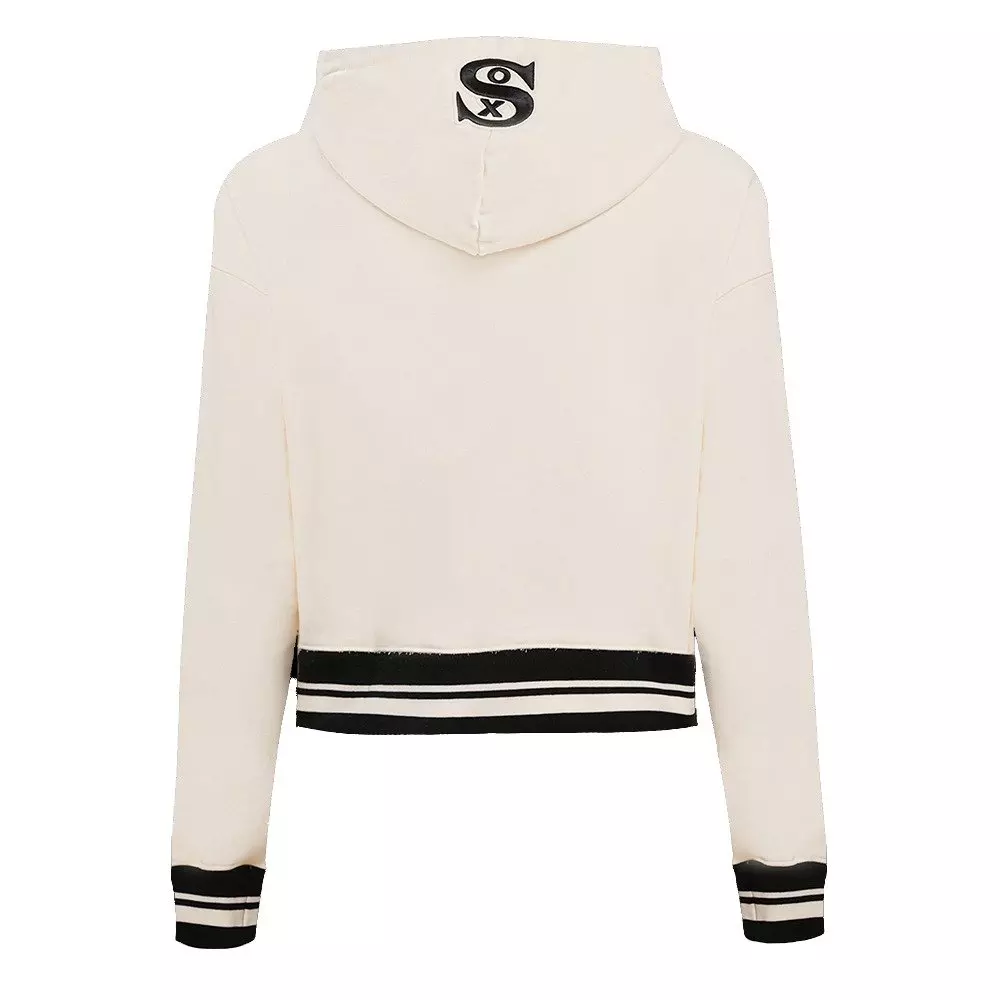 Pro Standard Women's MLB Chicago White Sox Retro Classic Cropped Fleece Hoodie - Eggshell/Black - EGGSHELL/BLACK