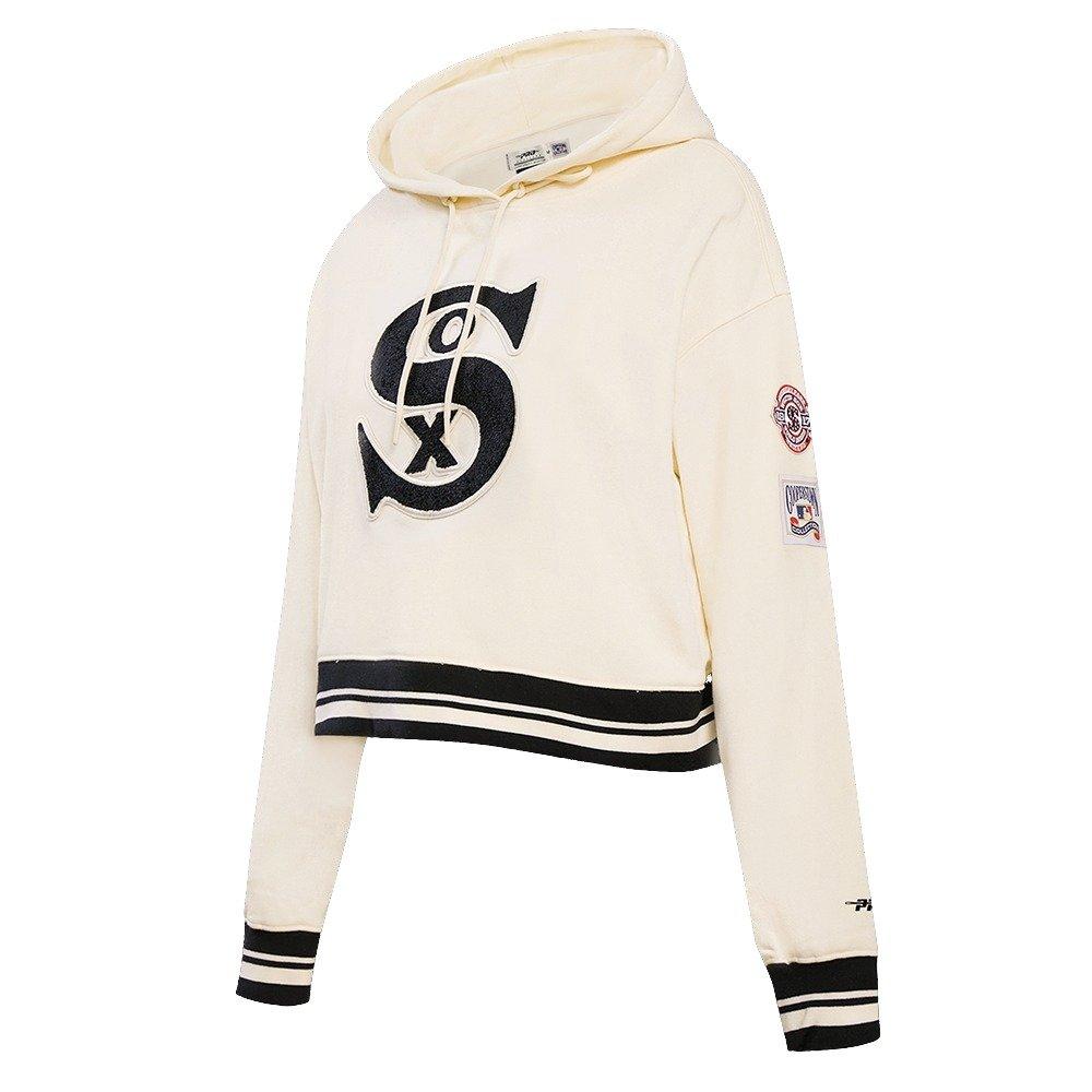 Pro Standard Women's MLB Chicago White Sox Retro Classic Cropped Fleece Hoodie -Eggshell/Black - EGGSHELL/BLACK Thumbnail View 3