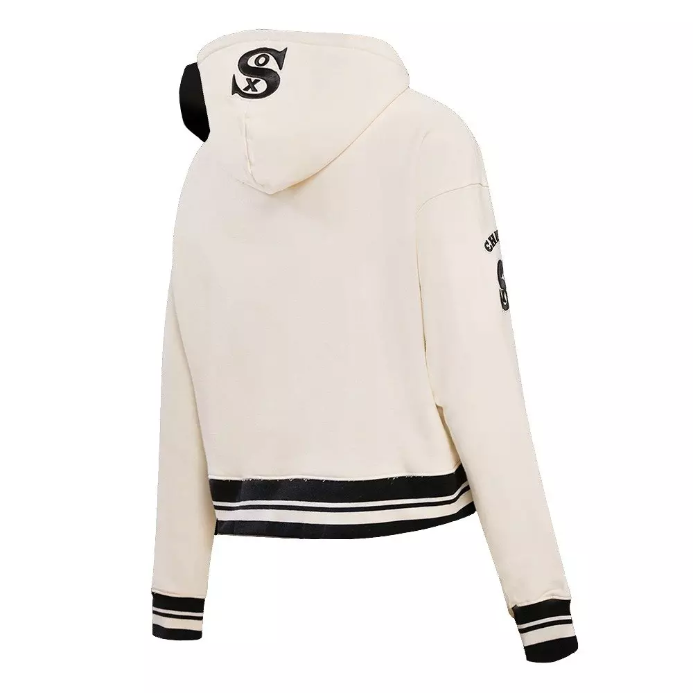 Pro Standard Women's MLB Chicago White Sox Retro Classic Cropped Fleece Hoodie - Eggshell/Black - EGGSHELL/BLACK