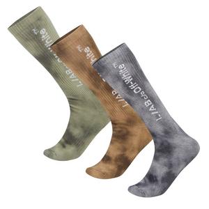L/AB c/o Off-White Horizontal Tie Dye Mid Calf Crew Socks (3 Pairs) &ndash; Marshmallow/Birch/Heather Grey - WHITE/BROWN