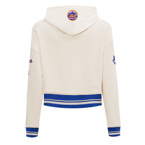 Pro Standard Women's MLB New York Mets Retro Classic Cropped Fleece Hoodie -Eggshell/Royal Blue