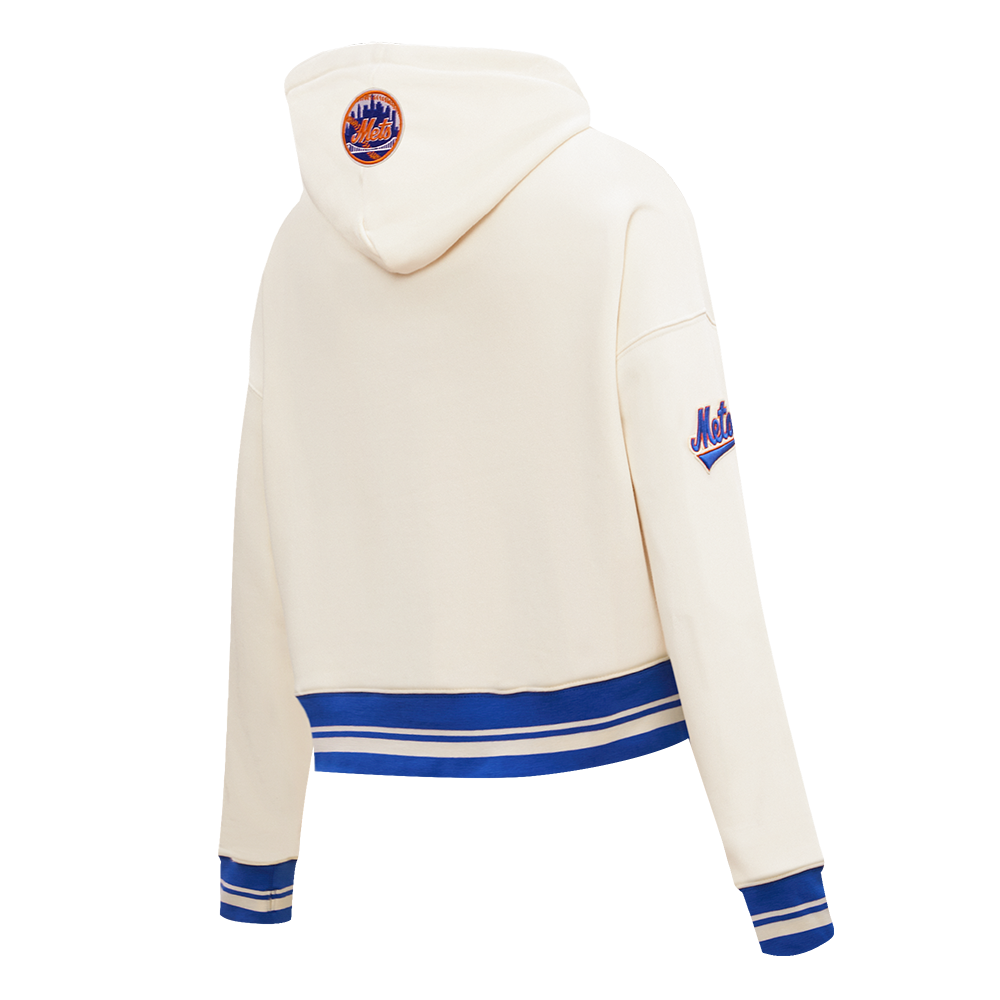 Pro Standard Women's MLB New York Mets Retro Classic Cropped Fleece Hoodie -Eggshell/Royal Blue - EGGSHELL/ROYAL BLUE Thumbnail View 4