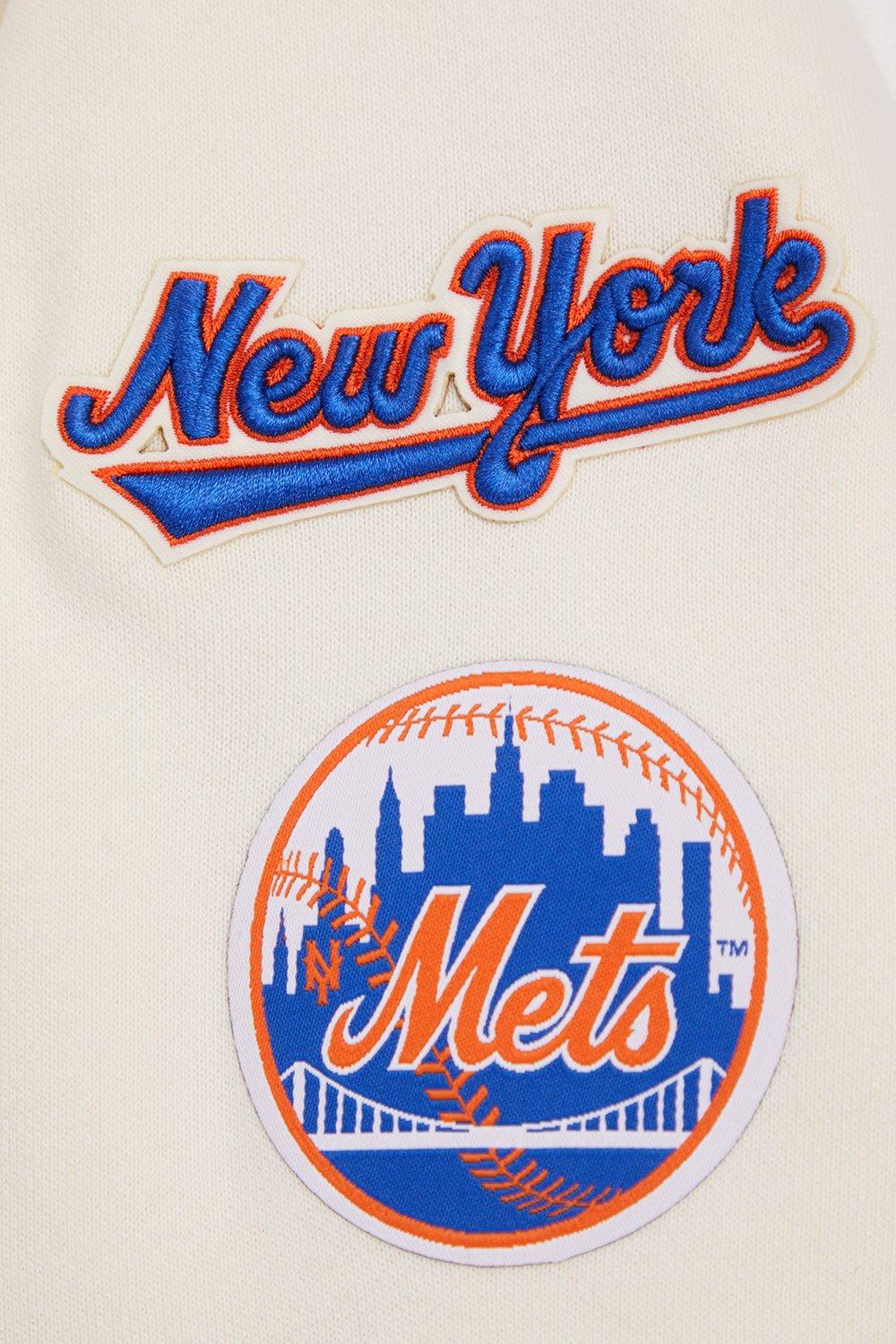 Pro Standard Women's MLB New York Mets Retro Classic Cropped Fleece Hoodie -Eggshell/Royal Blue - EGGSHELL/ROYAL BLUE Thumbnail View 6