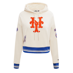 Pro Standard Women's MLB New York Mets Retro Classic Cropped Fleece Hoodie -Eggshell/Royal Blue