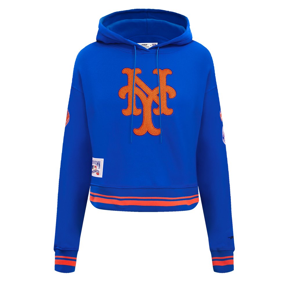 Pro Standard Women's MLB New York Mets Retro Classic Cropped Fleece Hoodie - Royal Blue/Orange - ROYAL/ORANGE Thumbnail View 1