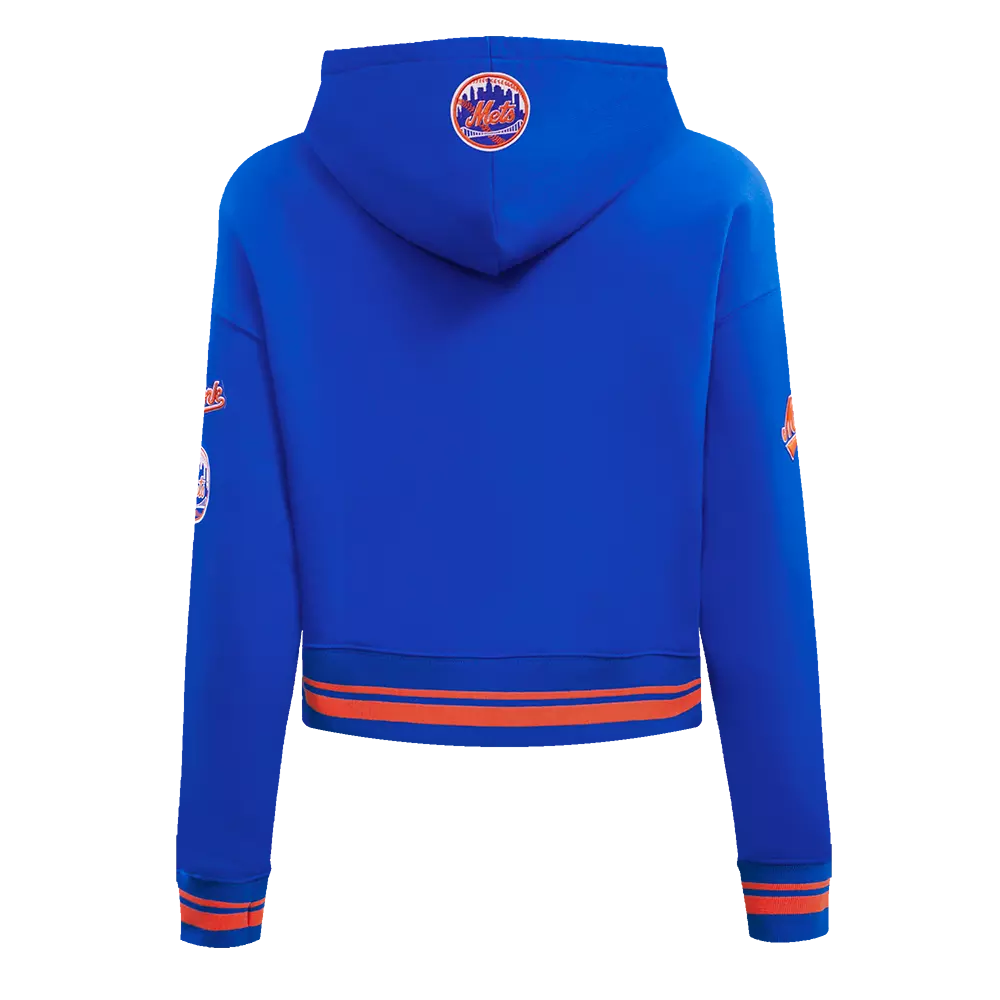 Pro Standard Women's MLB New York Mets Retro Classic Cropped Fleece Hoodie -Royal Blue/Orange - ROYAL/ORANGE