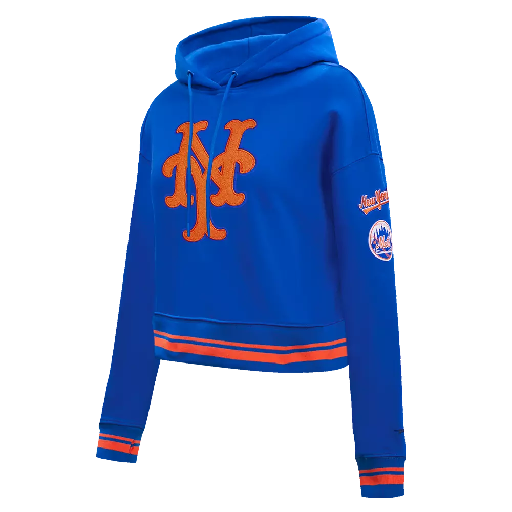 Pro Standard Women's MLB New York Mets Retro Classic Cropped Fleece Hoodie - Royal Blue/Orange - ROYAL/ORANGE