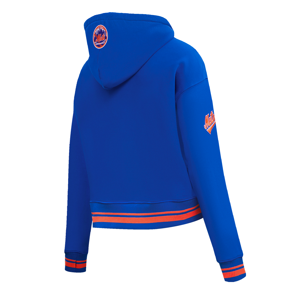 Pro Standard Women's MLB New York Mets Retro Classic Cropped Fleece Hoodie - Royal Blue/Orange - ROYAL/ORANGE Thumbnail View 4