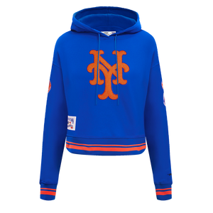 Pro Standard Women's MLB New York Mets Retro Classic Cropped Fleece Hoodie -Royal Blue/Orange