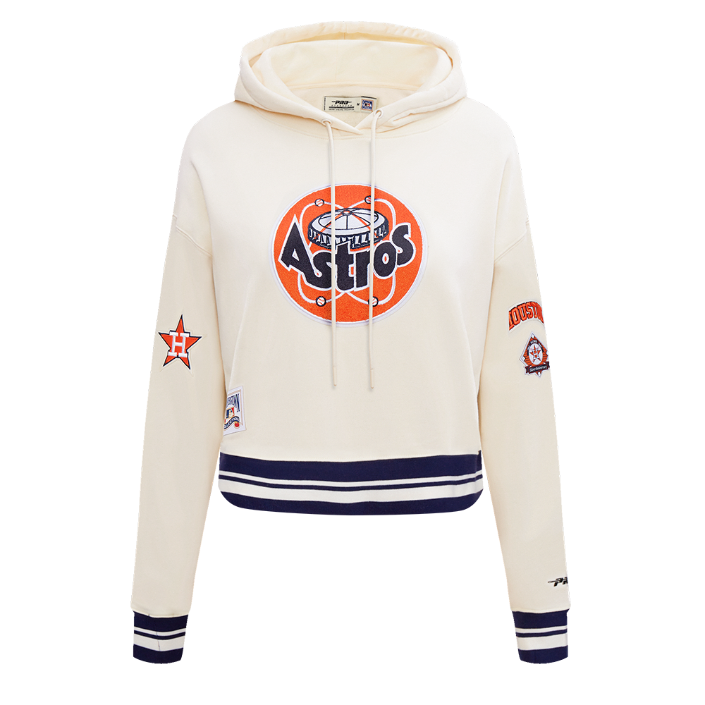 Pro Standard Women's MLB Houston Astros Retro Classic Cropped Fleece Hoodie -Eggshell/Navy - EGGSHELL/NAVY Thumbnail View 1