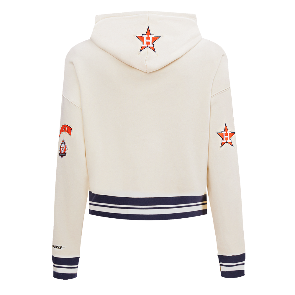 Pro Standard Women's MLB Houston Astros Retro Classic Cropped Fleece Hoodie -Eggshell/Navy - EGGSHELL/NAVY Thumbnail View 2