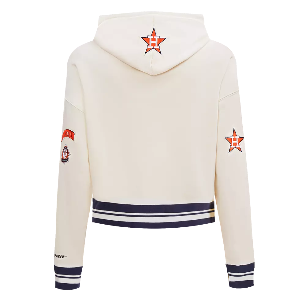 Pro Standard Women's MLB Houston Astros Retro Classic Cropped Fleece Hoodie -Eggshell/Navy - EGGSHELL/NAVY