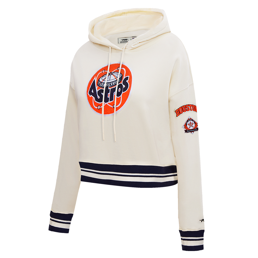 Pro Standard Women's MLB Houston Astros Retro Classic Cropped Fleece Hoodie -Eggshell/Navy - EGGSHELL/NAVY Thumbnail View 3