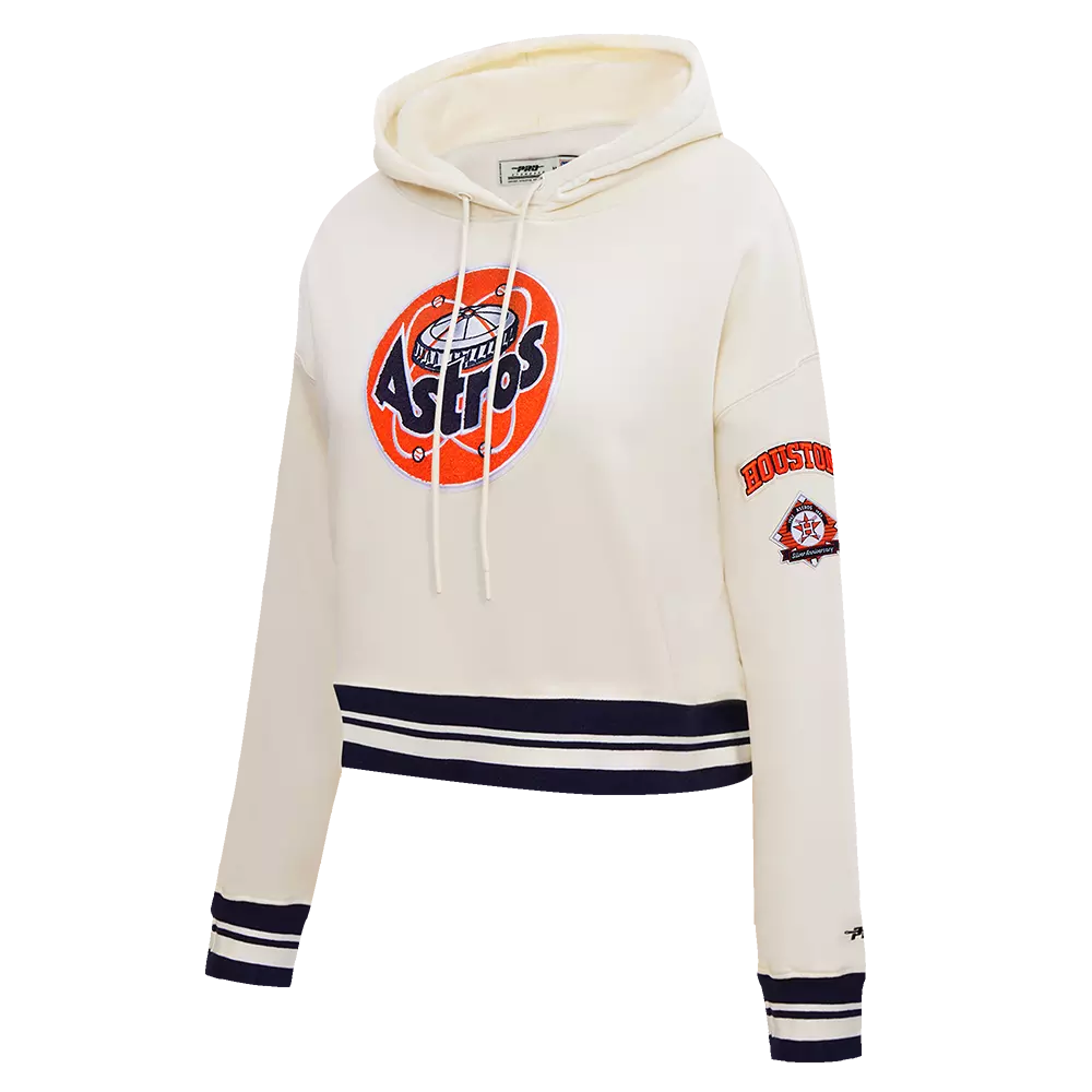 Pro Standard Women's MLB Houston Astros Retro Classic Cropped Fleece Hoodie -Eggshell/Navy - EGGSHELL/NAVY