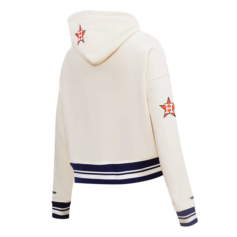 Pro Standard Women's MLB Houston Astros Retro Classic Cropped Fleece Hoodie -Eggshell/Navy - EGGSHELL/NAVY Thumbnail View 4