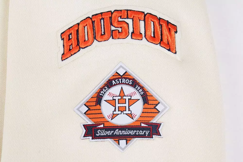 Pro Standard Women's MLB Houston Astros Retro Classic Cropped Fleece Hoodie -Eggshell/Navy - EGGSHELL/NAVY