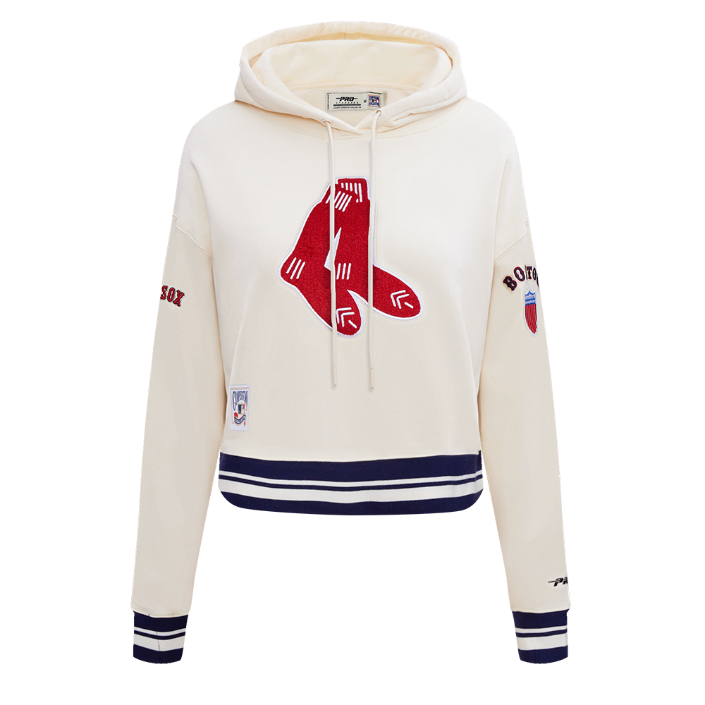 Pro Standard Women's MLB Boston Red Sox Retro Classic Cropped Fleece Hoodie -Eggshell/Navy - EGGSHELL/NAVY Thumbnail View 1