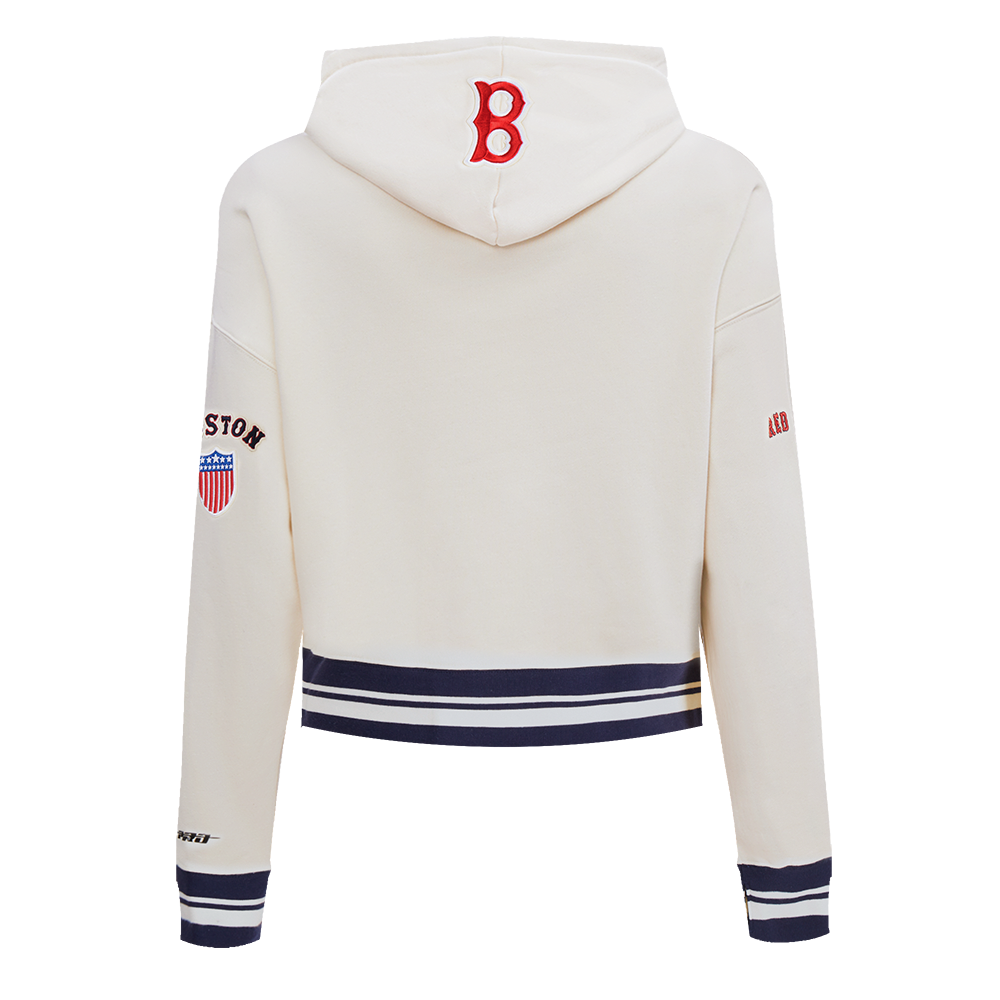 Pro Standard Women's MLB Boston Red Sox Retro Classic Cropped Fleece Hoodie -Eggshell/Navy - EGGSHELL/NAVY Thumbnail View 2