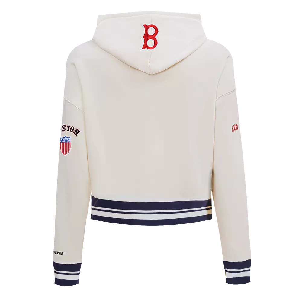 Pro Standard Women's MLB Boston Red Sox Retro Classic Cropped Fleece Hoodie -Eggshell/Navy - EGGSHELL/NAVY