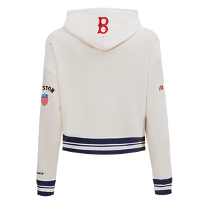 Pro Standard Women's MLB Boston Red Sox Retro Classic Cropped Fleece Hoodie -Eggshell/Navy