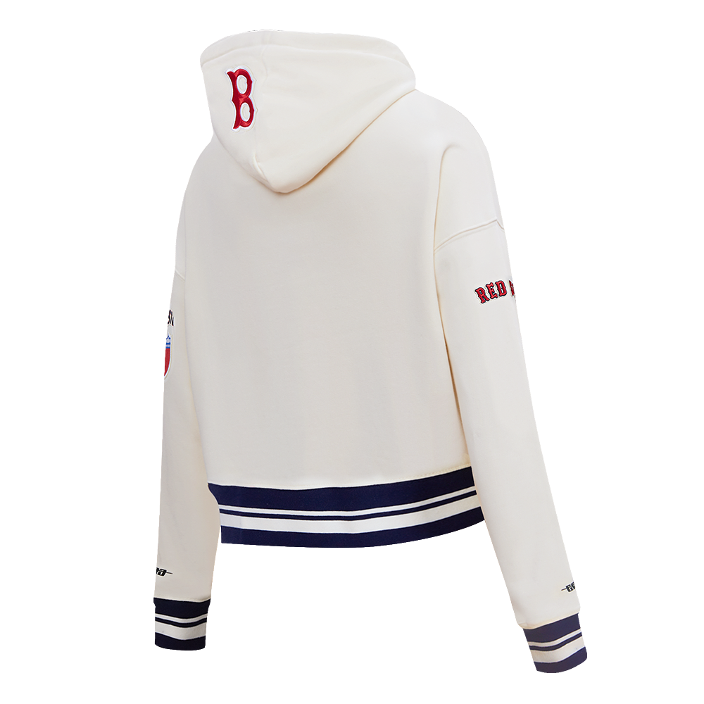 Pro Standard Women's MLB Boston Red Sox Retro Classic Cropped Fleece Hoodie -Eggshell/Navy - EGGSHELL/NAVY Thumbnail View 4