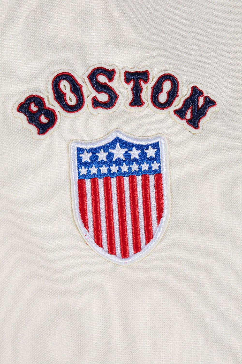 Pro Standard Women's MLB Boston Red Sox Retro Classic Cropped Fleece Hoodie -Eggshell/Navy - EGGSHELL/NAVY Thumbnail View 7