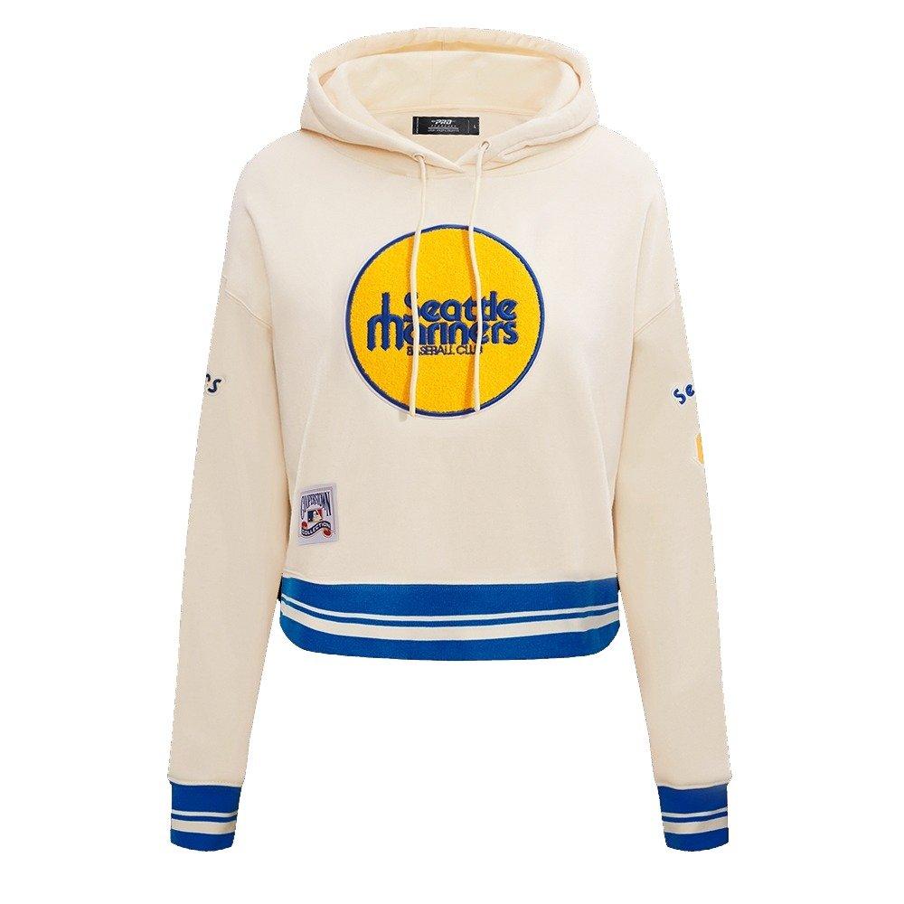 Pro Standard Women's MLB Seattle Mariners Retro Classic Cropped Fleece Hoodie -Eggshell/Royal Blue - EGGSHELL/ROYAL BLUE Thumbnail View 1