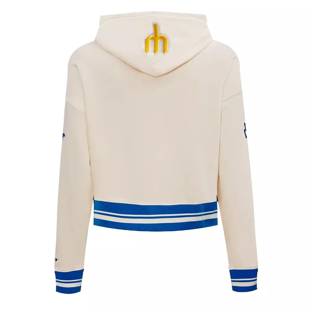 Pro Standard Women's MLB Seattle Mariners Retro Classic Cropped Fleece Hoodie -Eggshell/Royal Blue - EGGSHELL/ROYAL BLUE