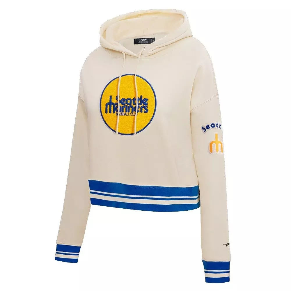 Pro Standard Women's MLB Seattle Mariners Retro Classic Cropped Fleece Hoodie - Eggshell/Royal Blue - EGGSHELL/ROYAL BLUE