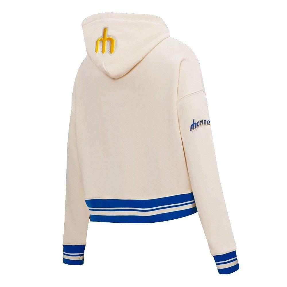Pro Standard Women's MLB Seattle Mariners Retro Classic Cropped Fleece Hoodie - Eggshell/Royal Blue - EGGSHELL/ROYAL BLUE Thumbnail View 4