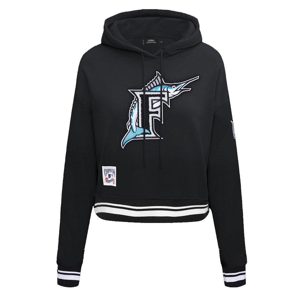 Pro Standard Women's MLB Miami Marlins Retro Classic Cropped Fleece Hoodie - Black - BLACK Thumbnail View 1