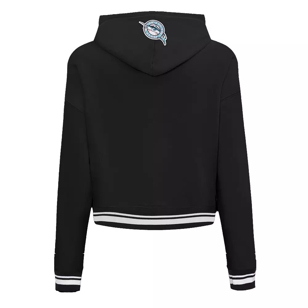 Pro Standard Women's MLB Miami Marlins Retro Classic Cropped Fleece Hoodie - Black - BLACK