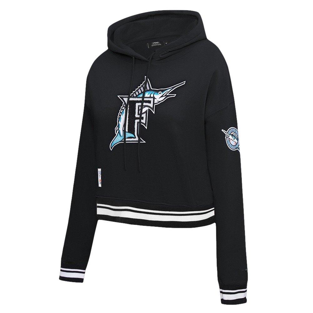 Pro Standard Women's MLB Miami Marlins Retro Classic Cropped Fleece Hoodie -Black - BLACK Thumbnail View 3