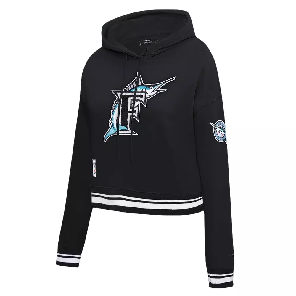 Pro Standard Women's MLB Miami Marlins Retro Classic Cropped Fleece Hoodie -Black - BLACK