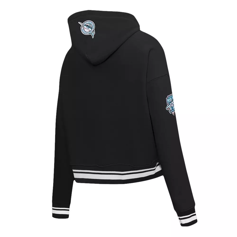 Pro Standard Women's MLB Miami Marlins Retro Classic Cropped Fleece Hoodie - Black - BLACK