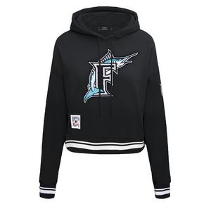 Pro Standard Women's MLB Miami Marlins Retro Classic Cropped Fleece Hoodie -Black