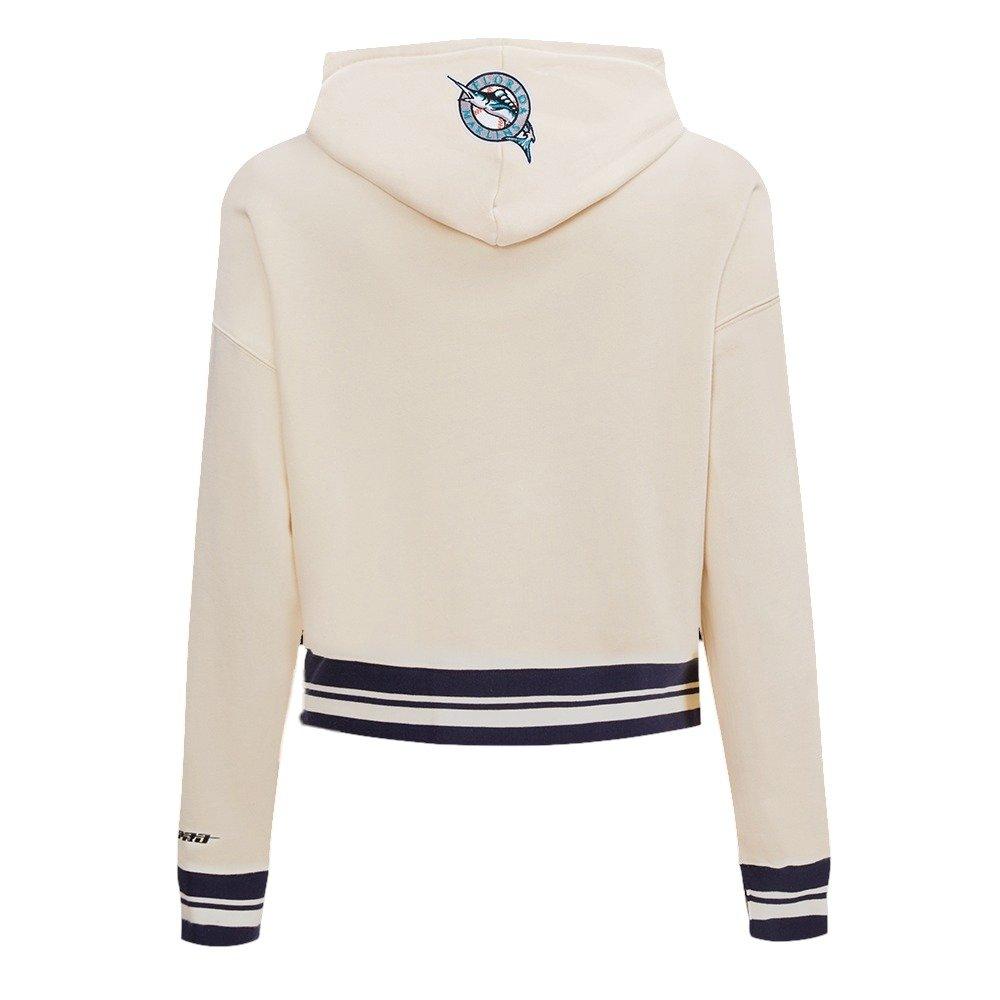 Pro Standard Women's MLB Miami Marlins Retro Classic Cropped Fleece Hoodie -Eggshell/Black - EGGSHELL/BLACK Thumbnail View 2