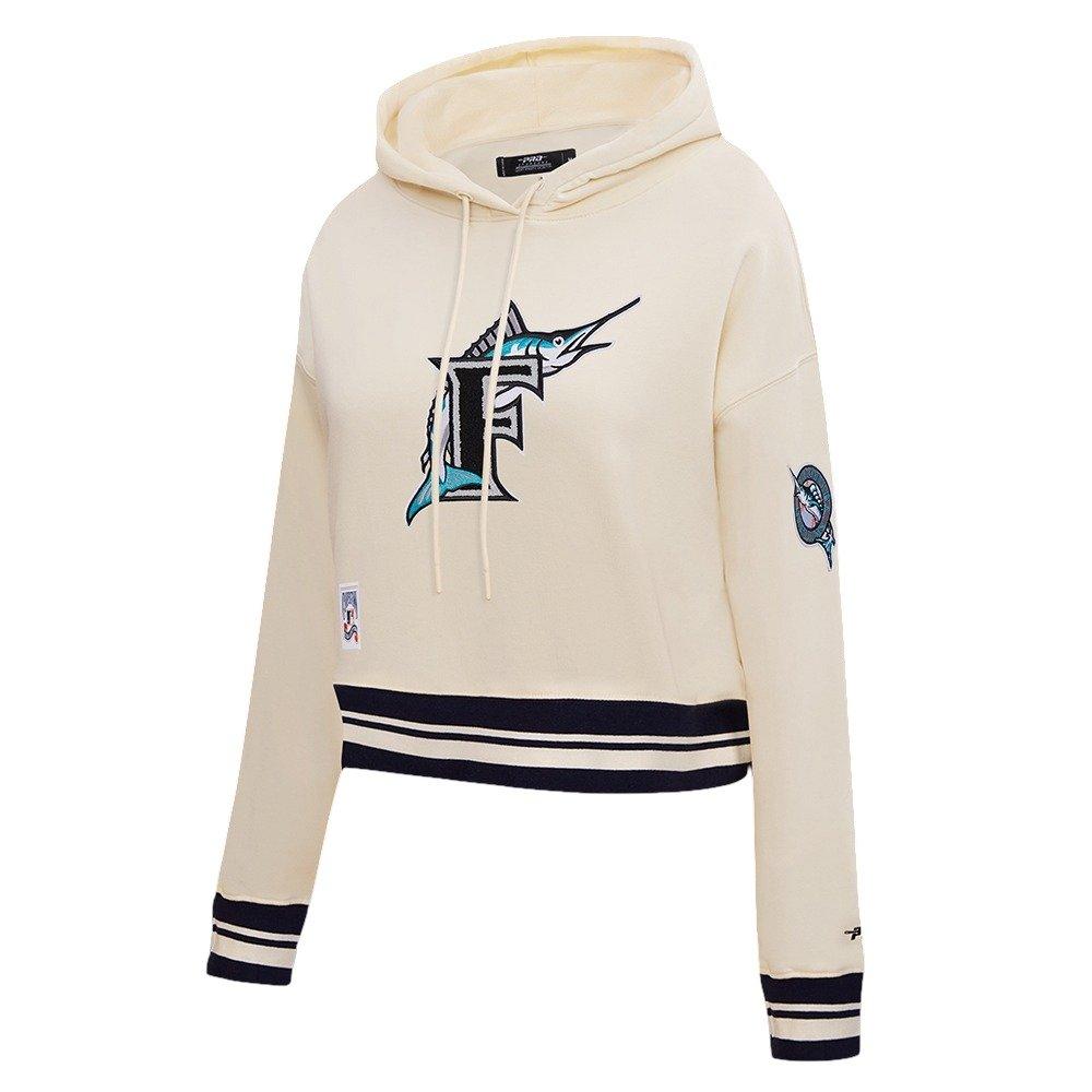 Pro Standard Women's MLB Miami Marlins Retro Classic Cropped Fleece Hoodie - Eggshell/Black - EGGSHELL/BLACK Thumbnail View 3