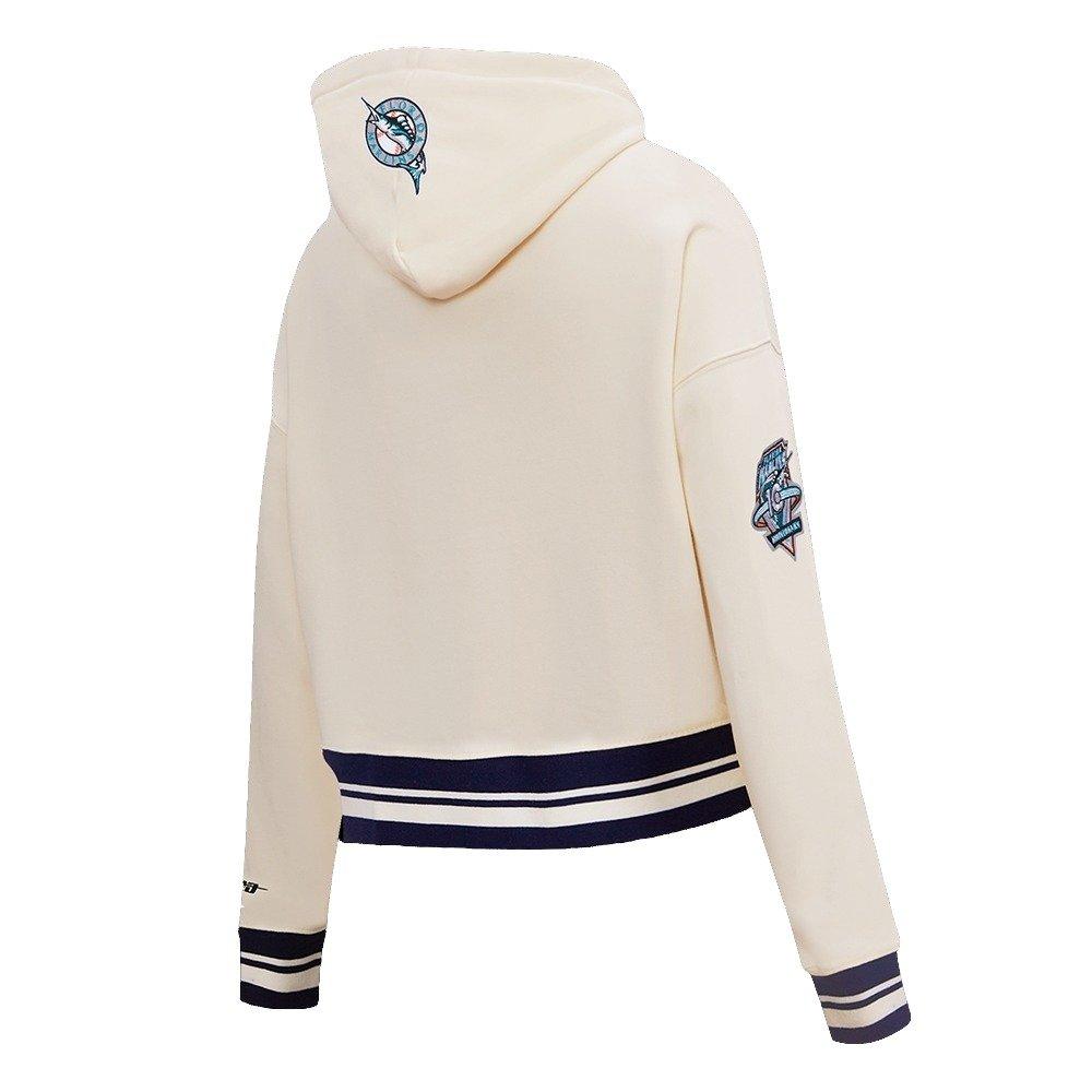 Pro Standard Women's MLB Miami Marlins Retro Classic Cropped Fleece Hoodie -Eggshell/Black - EGGSHELL/BLACK Thumbnail View 4