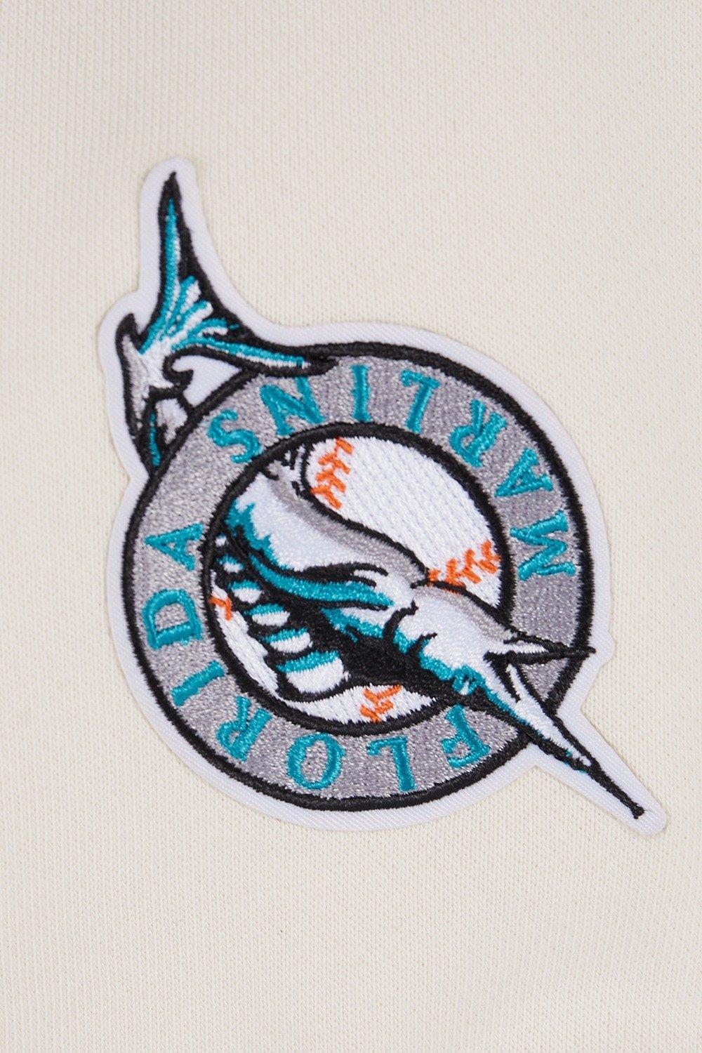 Pro Standard Women's MLB Miami Marlins Retro Classic Cropped Fleece Hoodie -Eggshell/Black - EGGSHELL/BLACK Thumbnail View 7