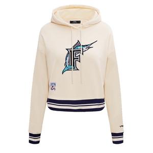 Pro Standard Women's MLB Miami Marlins Retro Classic Cropped Fleece Hoodie -Eggshell/Black