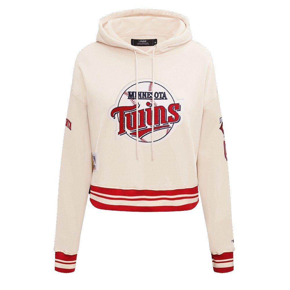 Pro Standard Women's MLB Minnesota Twins Retro Classic Cropped Fleece Hoodie -Eggshell/Red - EGGSHELL/RED Thumbnail View 1