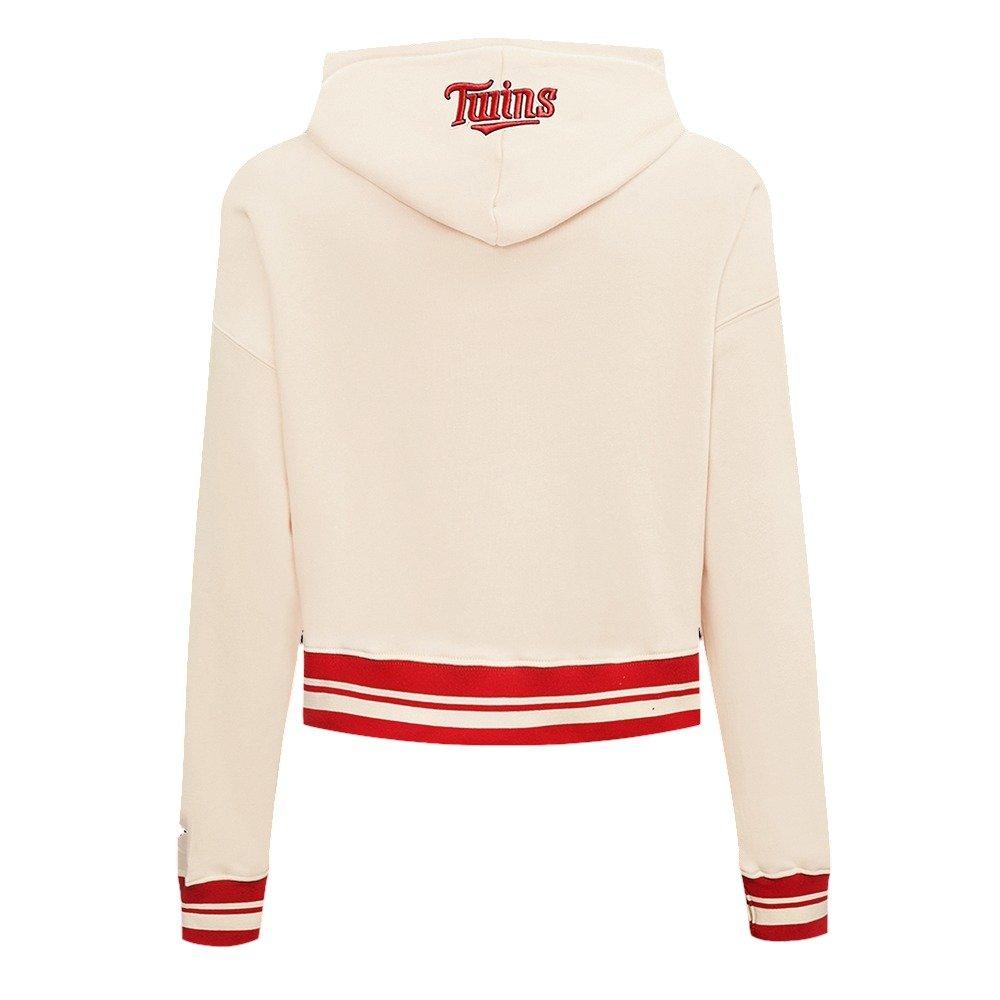 Pro Standard Women's MLB Minnesota Twins Retro Classic Cropped Fleece Hoodie -Eggshell/Red - EGGSHELL/RED Thumbnail View 2