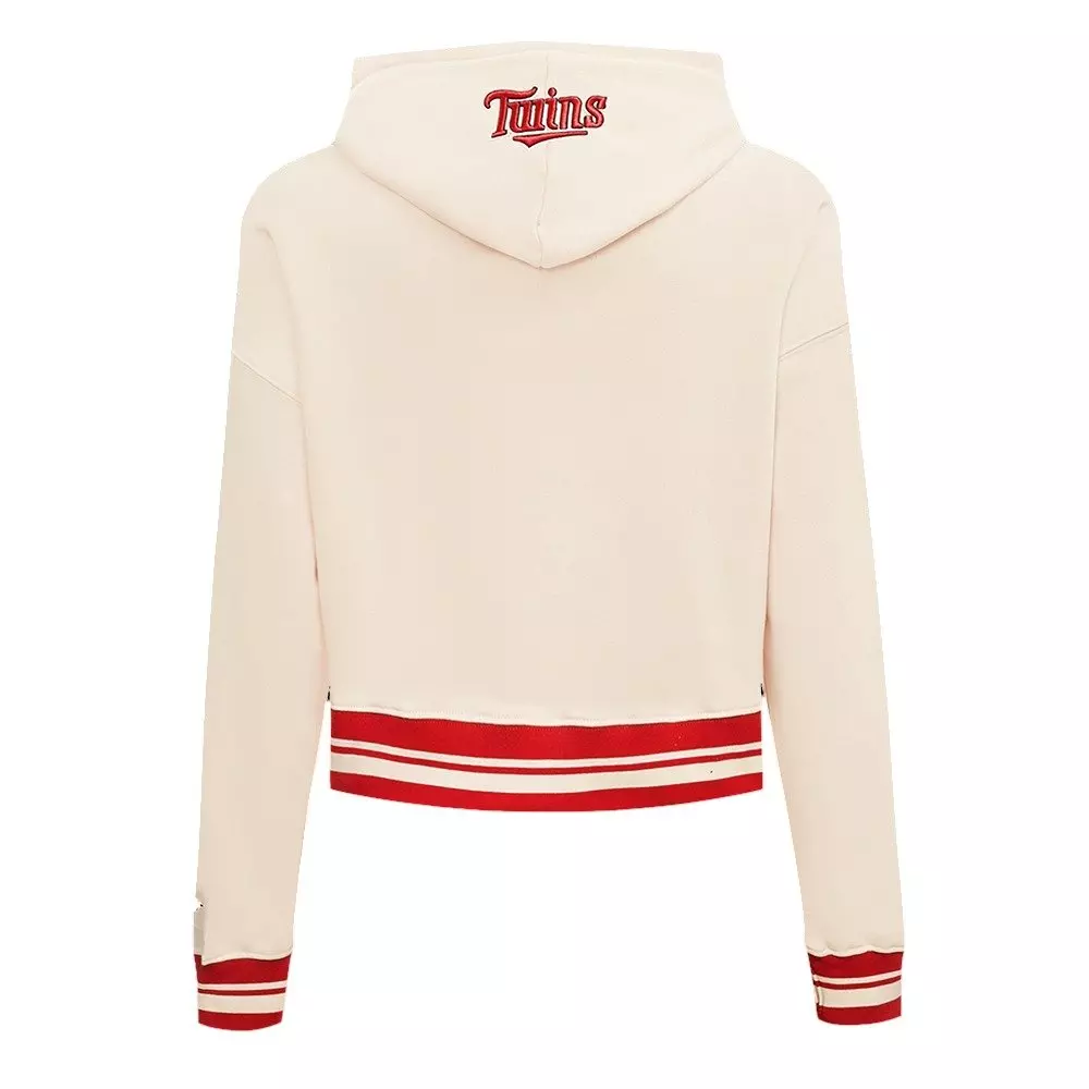 Pro Standard Women's MLB Minnesota Twins Retro Classic Cropped Fleece Hoodie -Eggshell/Red - EGGSHELL/RED