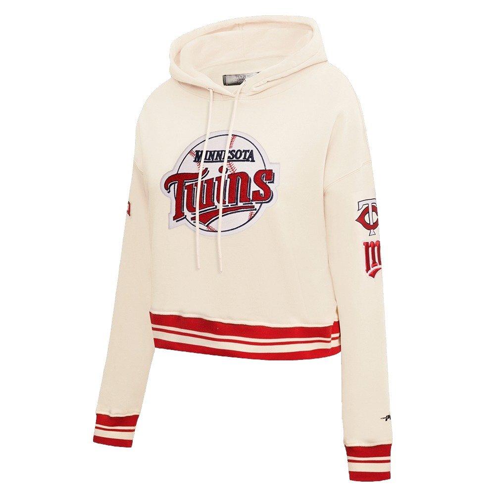 Pro Standard Women's MLB Minnesota Twins Retro Classic Cropped Fleece Hoodie -Eggshell/Red - EGGSHELL/RED Thumbnail View 3